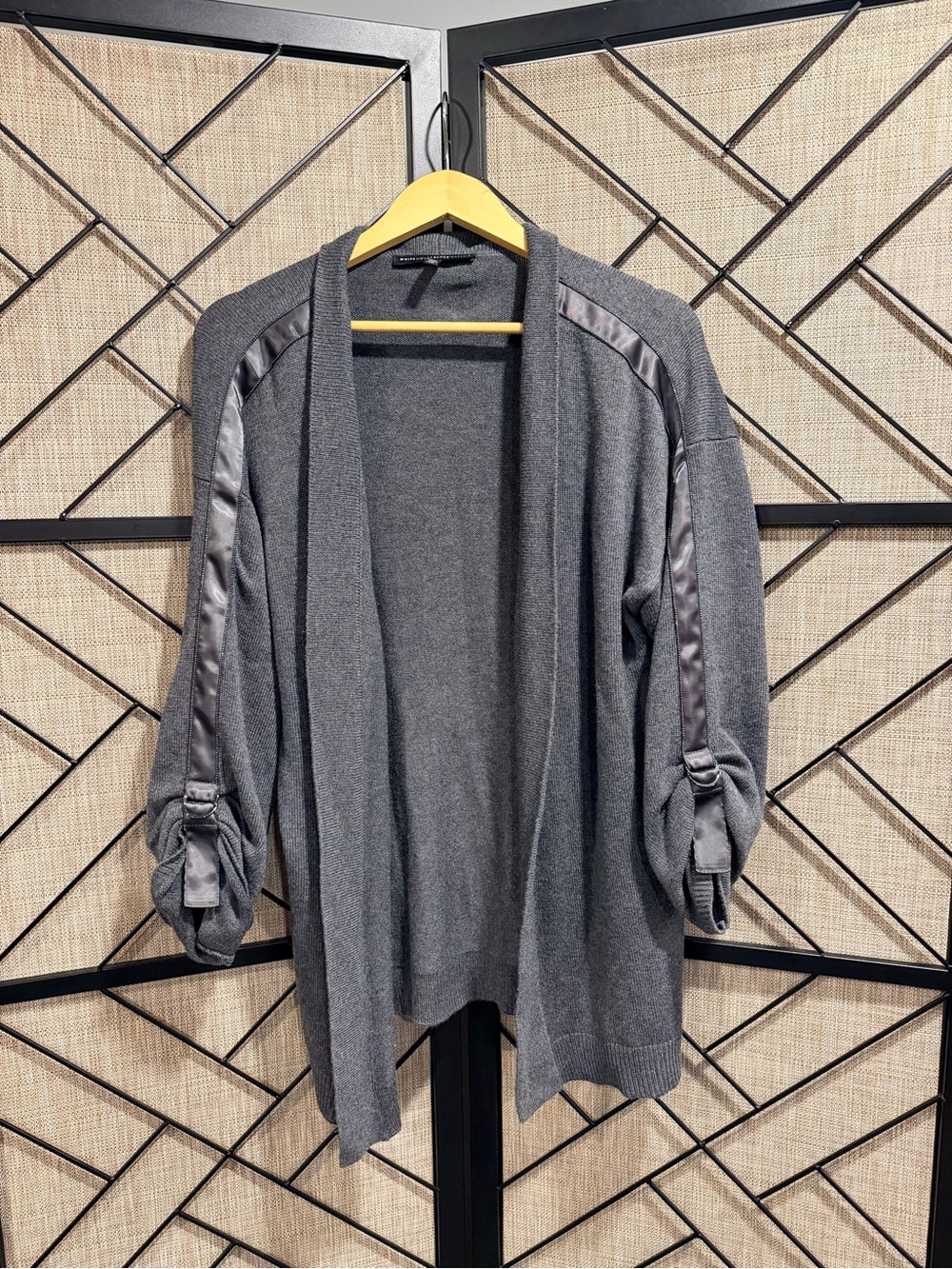 WHBM *LIKE NEW* Gray Open-Front Cardigan w/ Satin Beaded Trim - XL